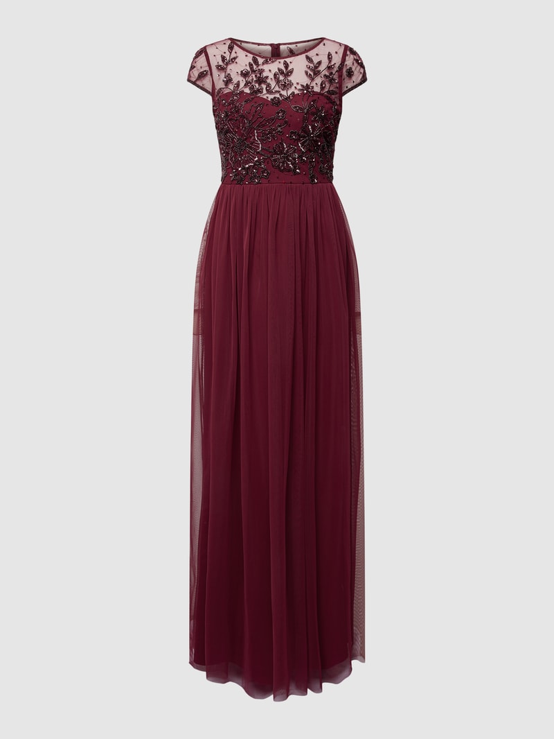 Abendkleid mit Zierbesatz in kirschrot