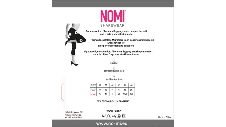 NO-MI Damen figurformende Capri Leggings mit shape-up Effekt black
