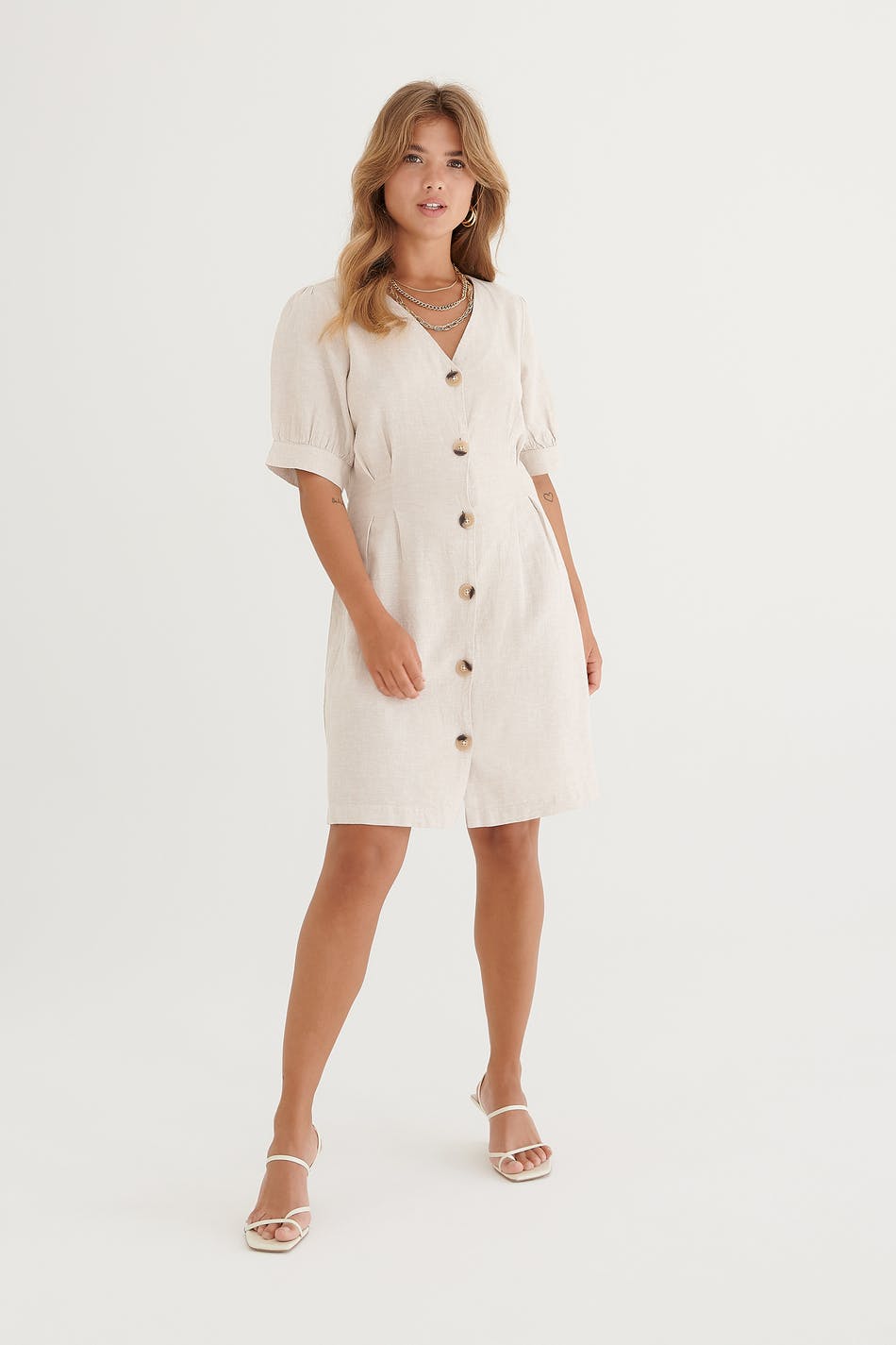 Lo button down linen dress