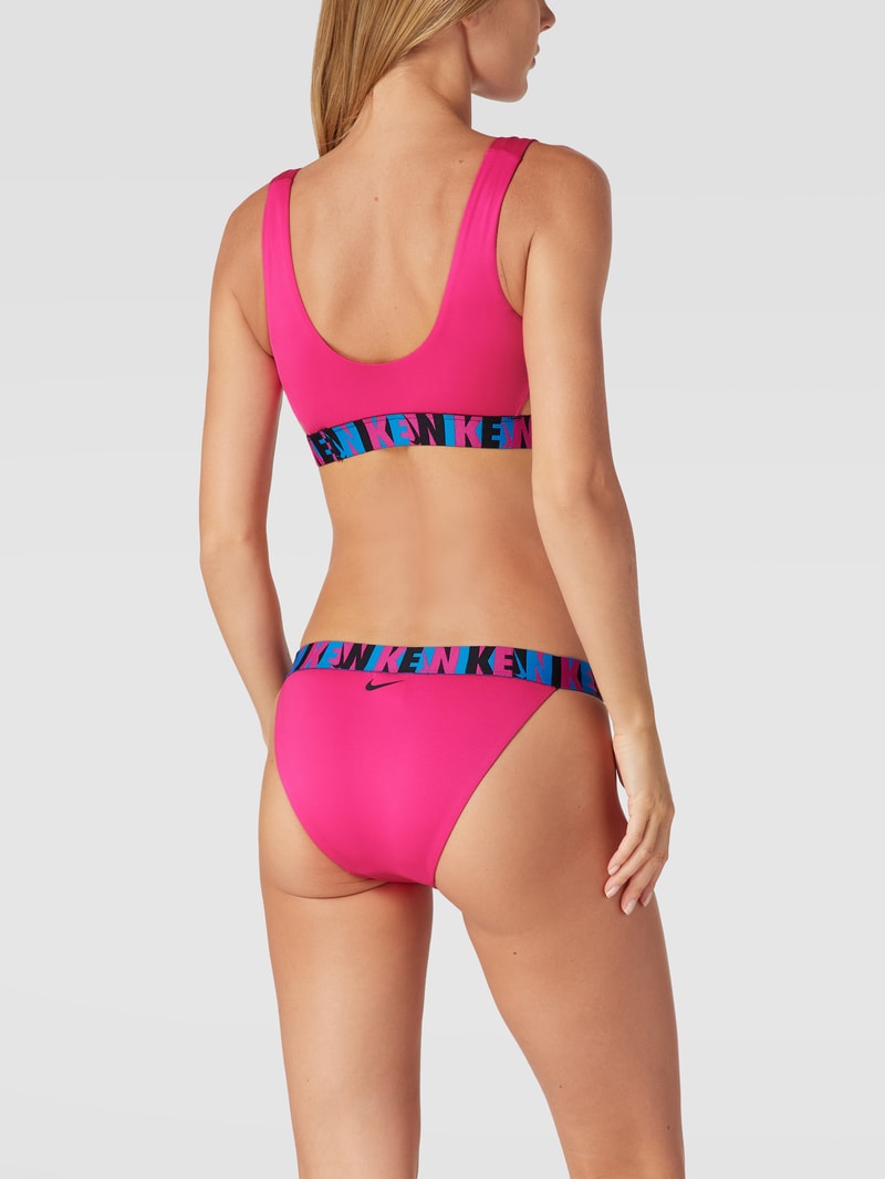 Bikini-Oberteil mit Label-Print in fuchsia