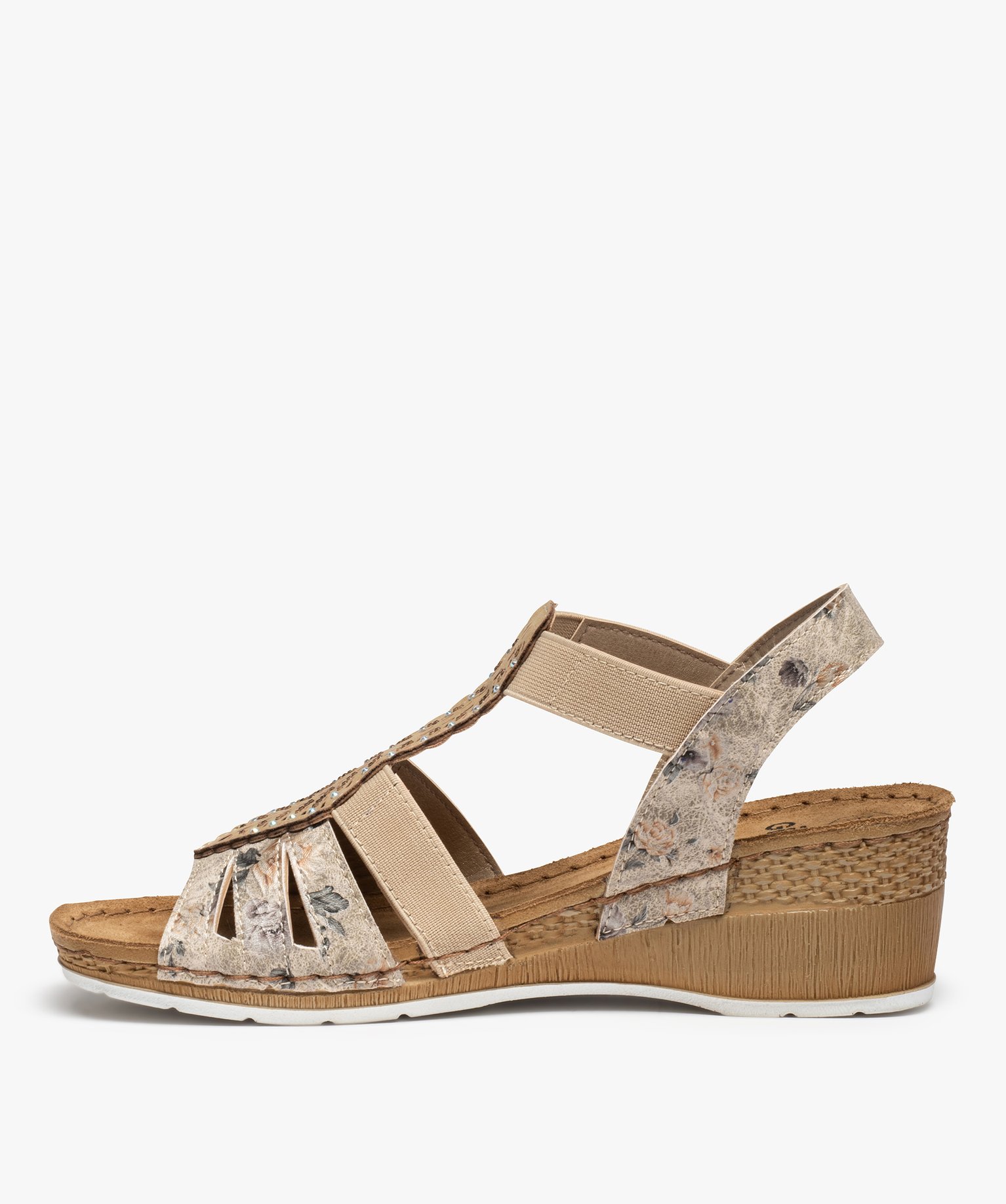 Sandales femme confort compensées à brides élastiques beige | GEMO