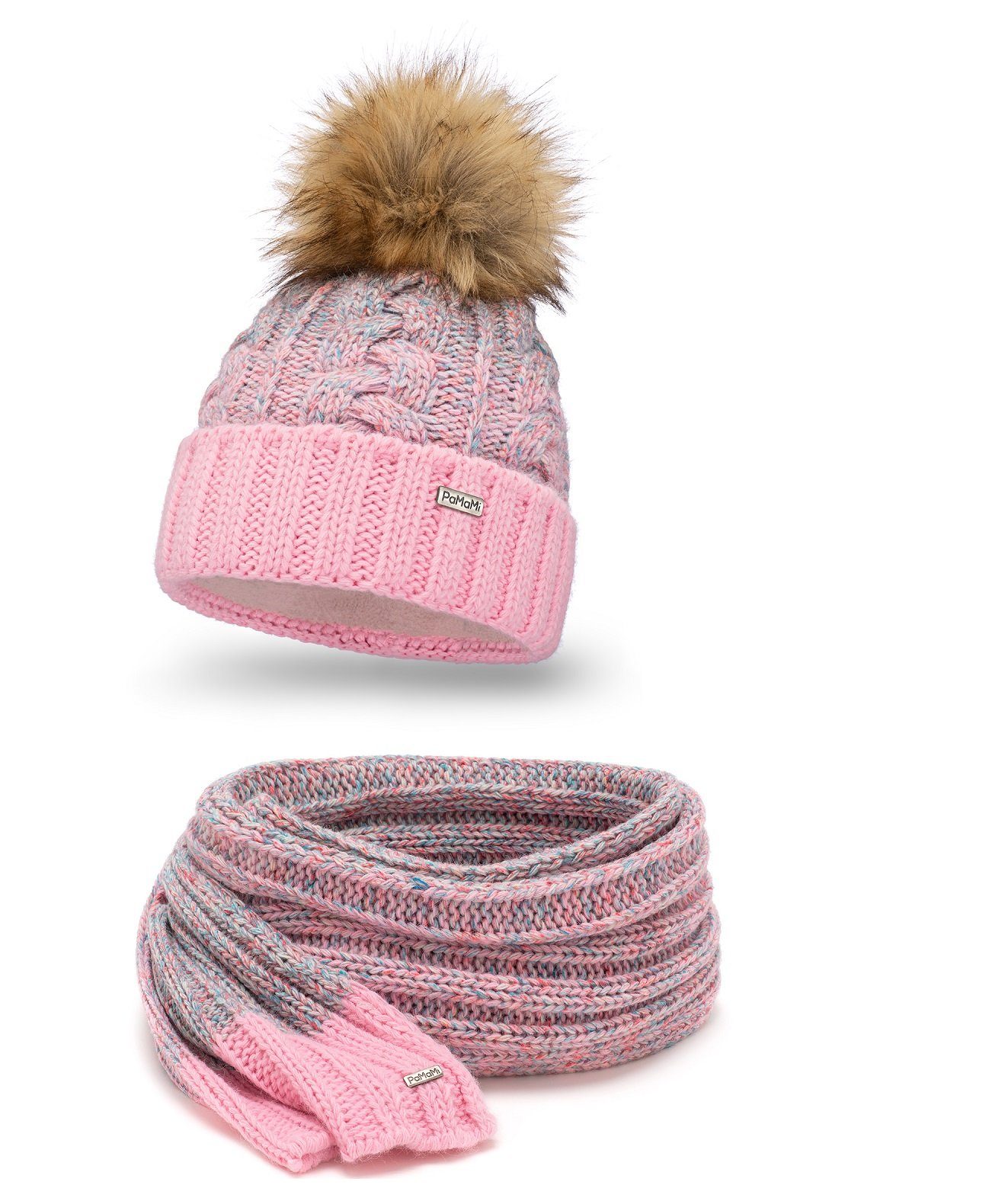 Pamami Mütze & Schal (Packung, Pudelmütze Schal) innenfutter Fleece