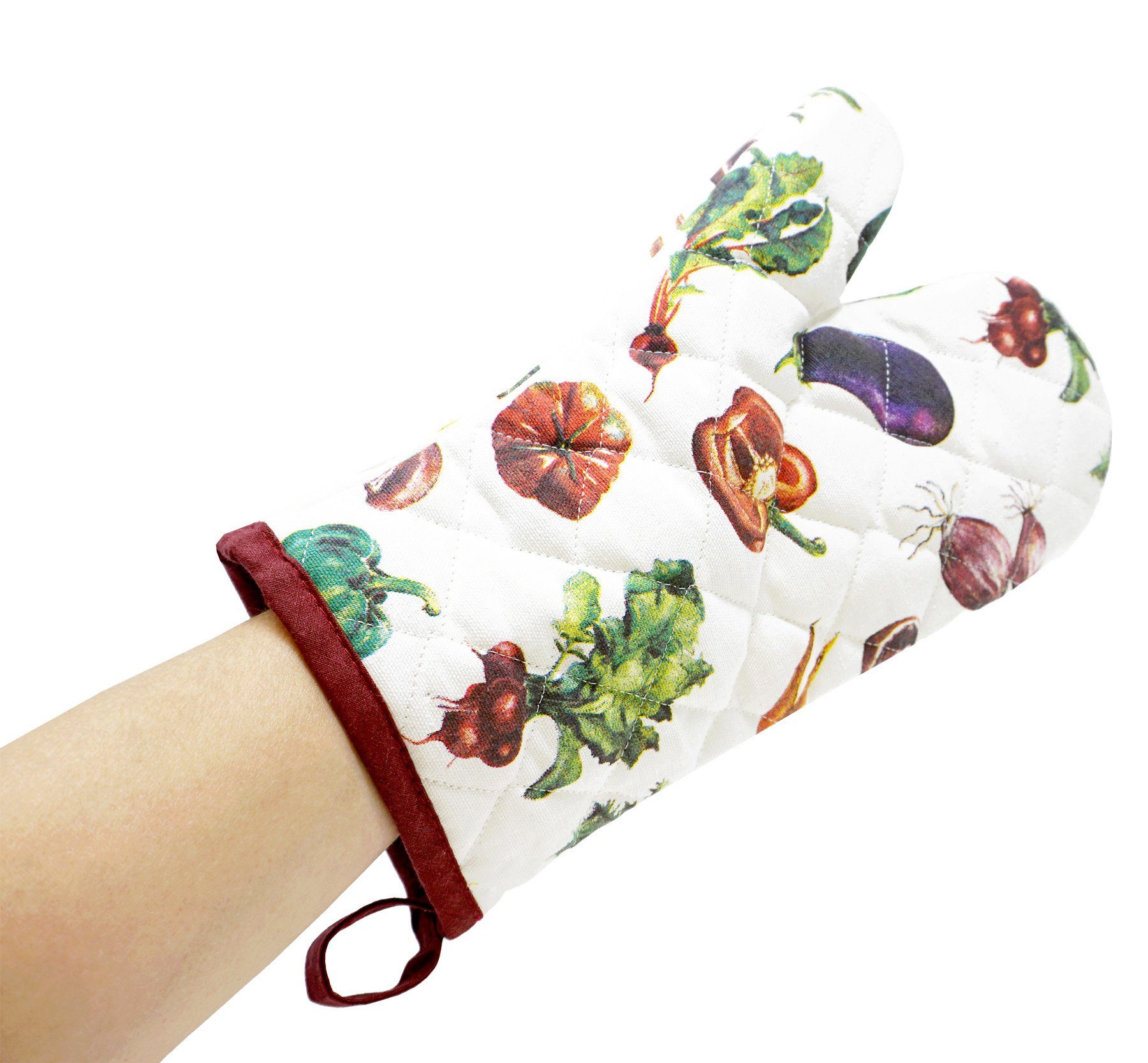 Lashuma Topfhandschuhe Gemüse, (Set, 2-tlg), Küchenhandschuhe bedruckt, Backhandschuhe 30x20 cm