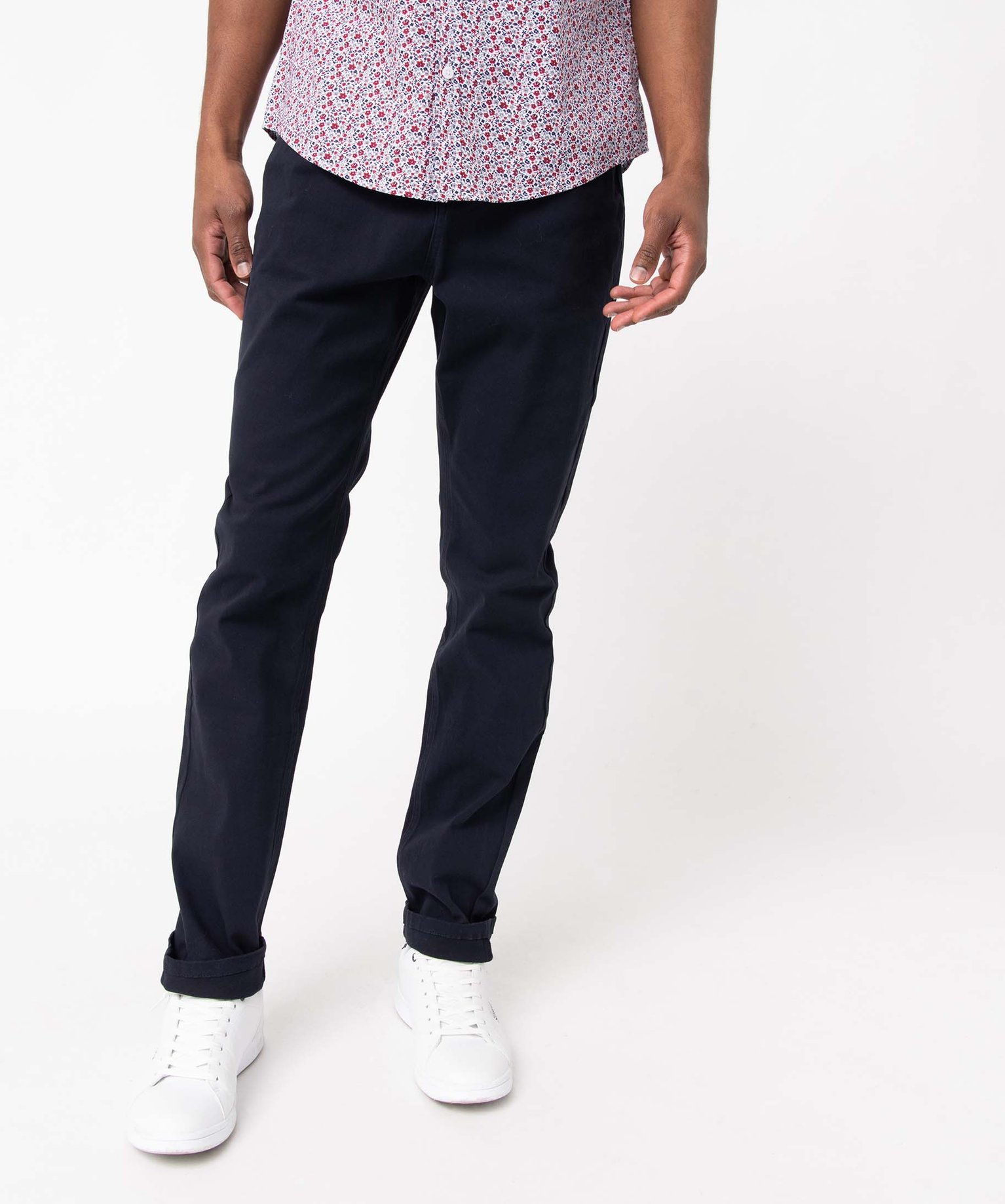 Pantalon homme straight uni en coton stretch bleu | GEMO