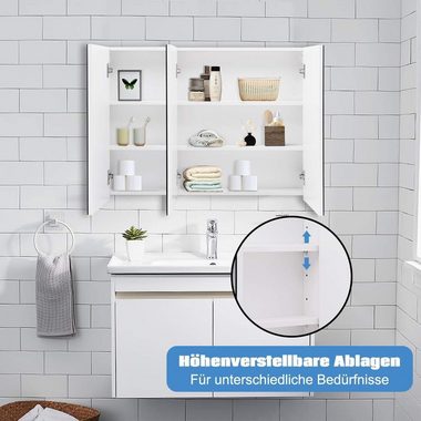 KOMFOTTEU Spiegelschrank mit 3 Türen mit Spiegel, 65 x 11 x 90 cm