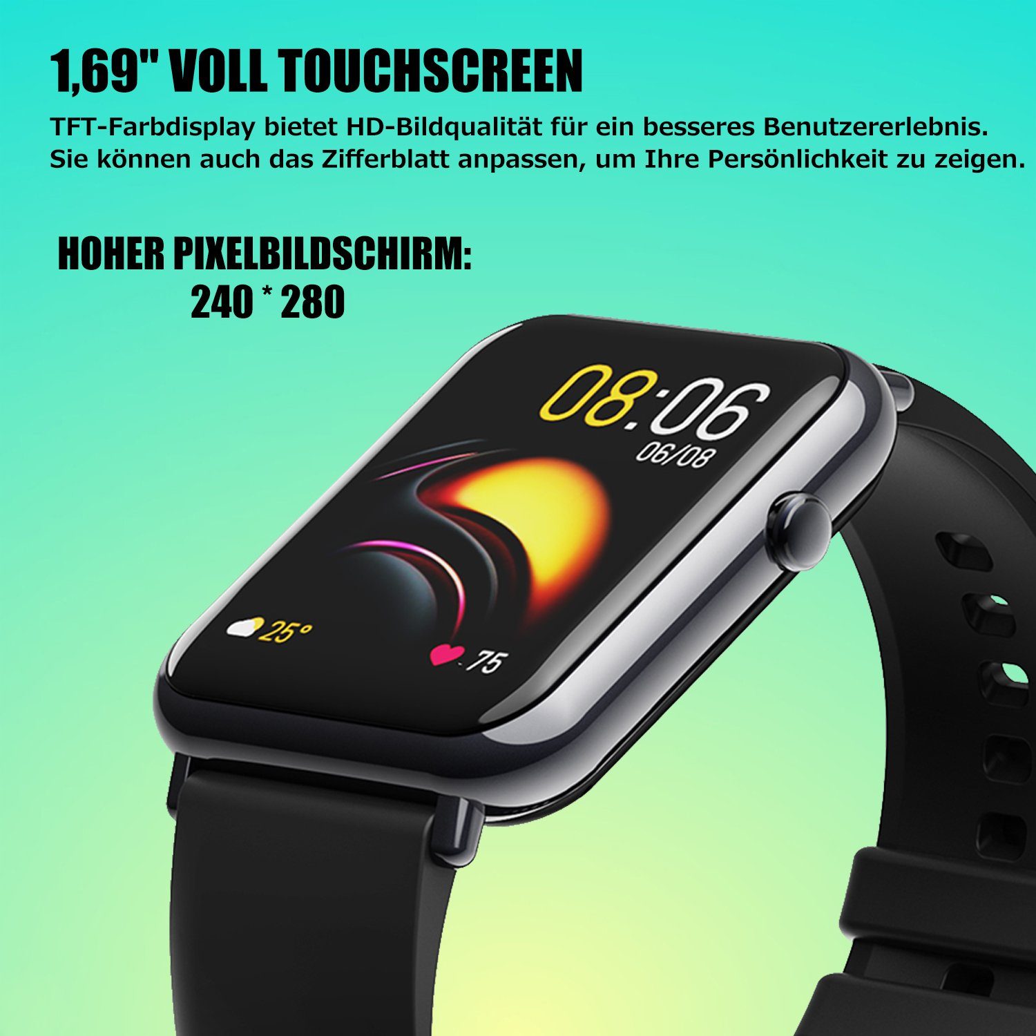 Mutoy Smartwatch, Smartwatch Damen Uhren Herren Fitnessuhr Smartwatch (1.69