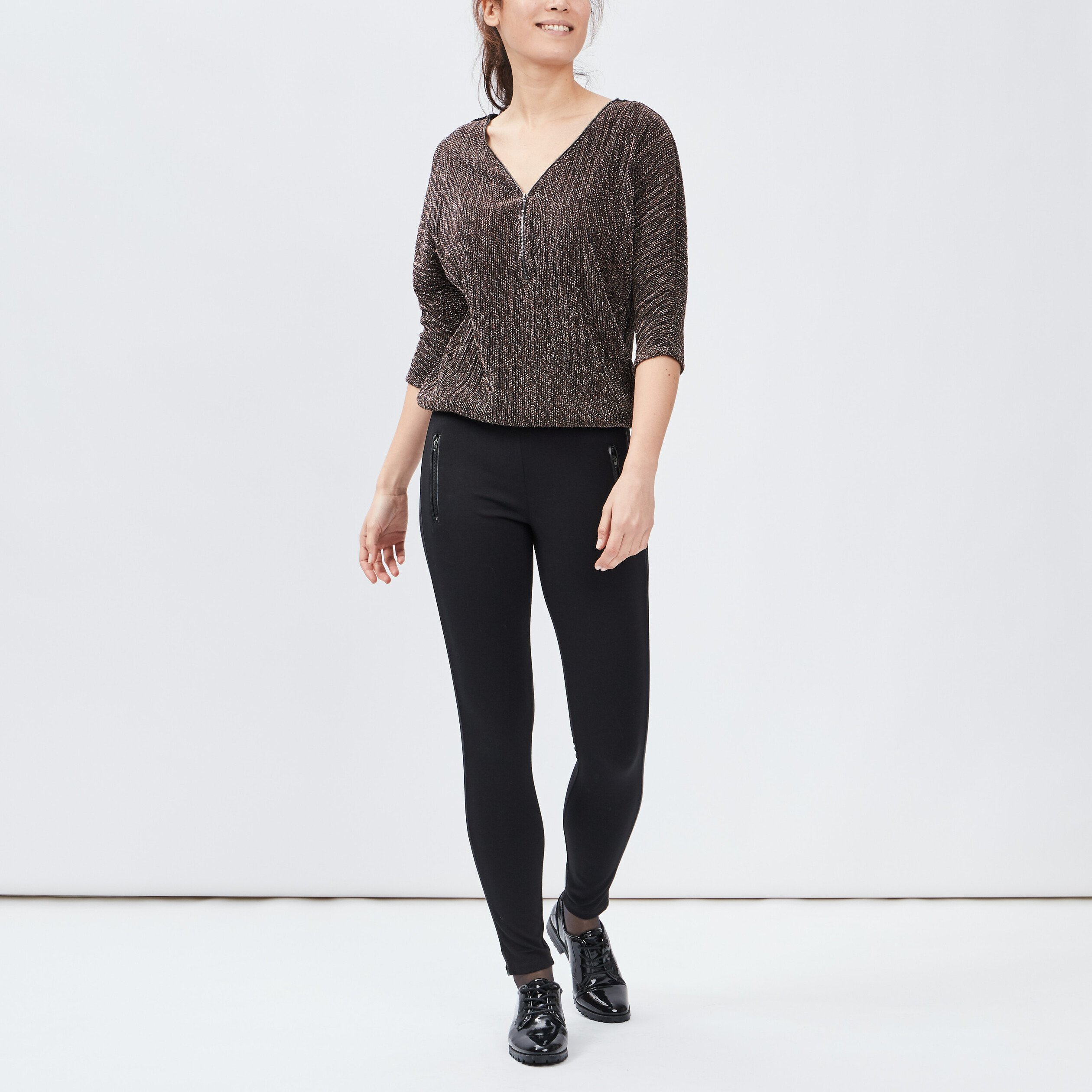 Pantalon legging skinny poche zippée noir femme | La Halle
