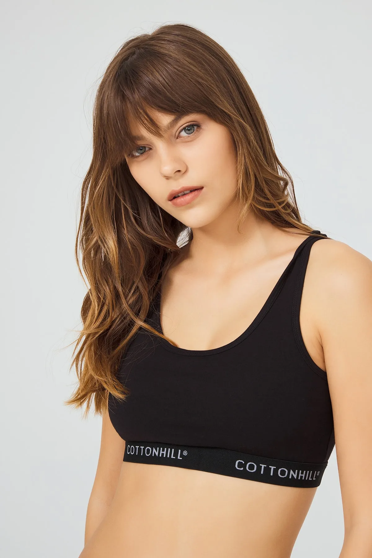 Cottonhill  Schwarzes Basic-Sport-BH-Set aus beschichteter Baumwolle ohne Bügel für Damen