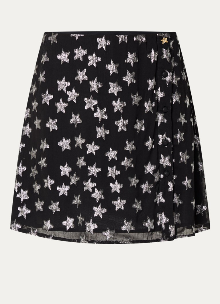 Saia curta lilás Fabienne Chapot com lurex e estampa.