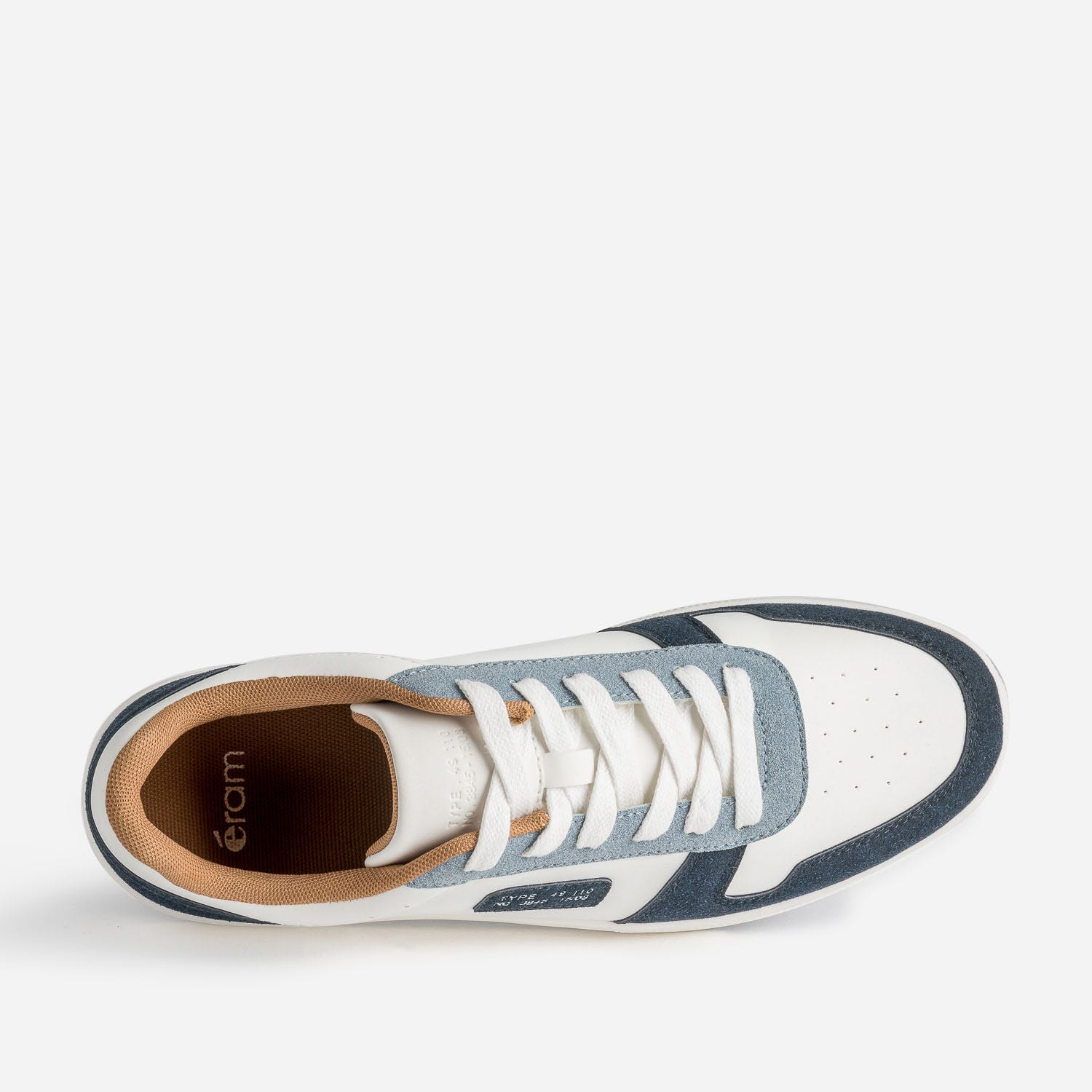 Tennis blanche, marine, bleu et camel