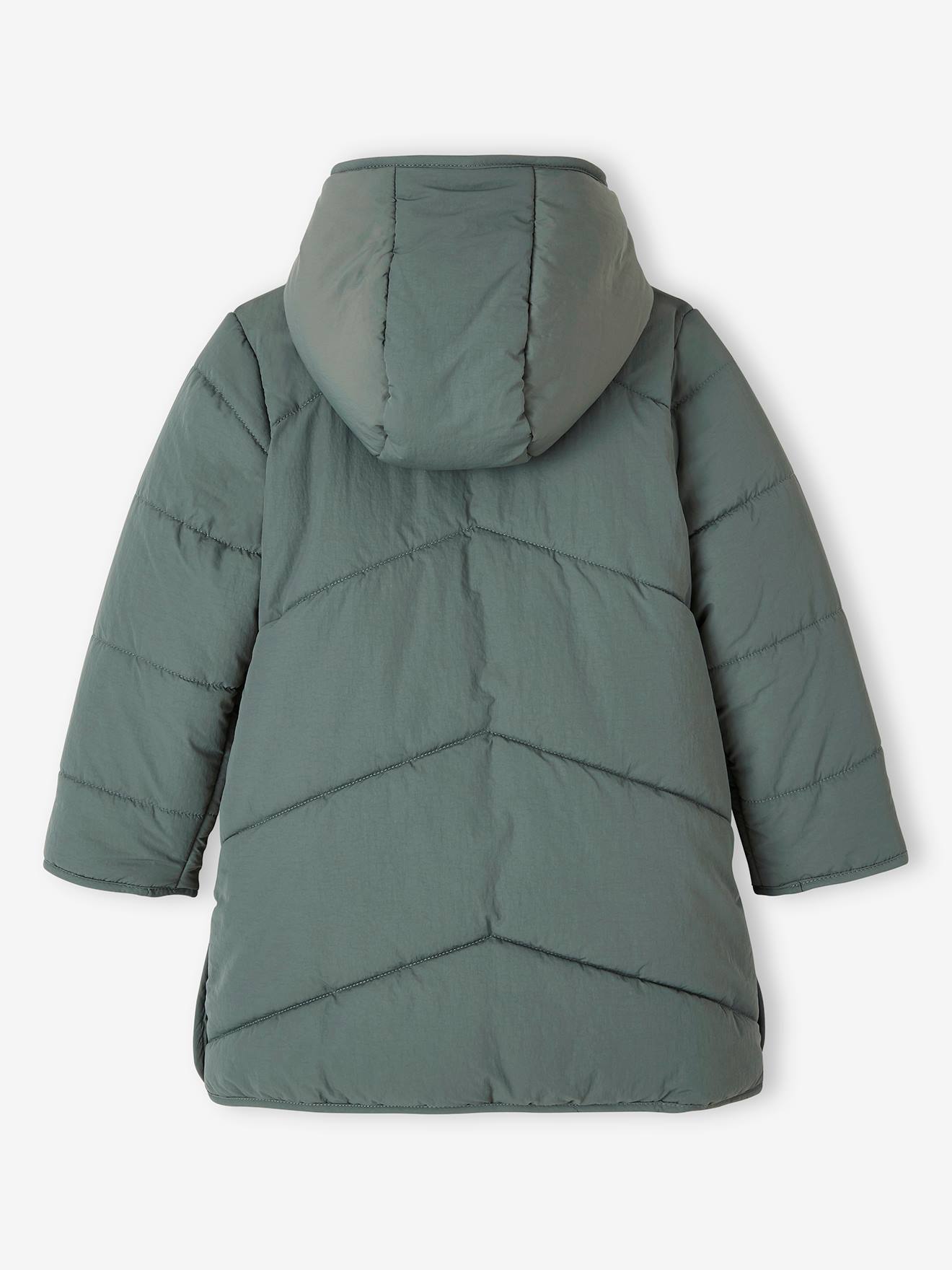 Vertbaudet Mädchen Light-Steppmantel mit Kapuze, Wattierung Recycling-Polyester - grün