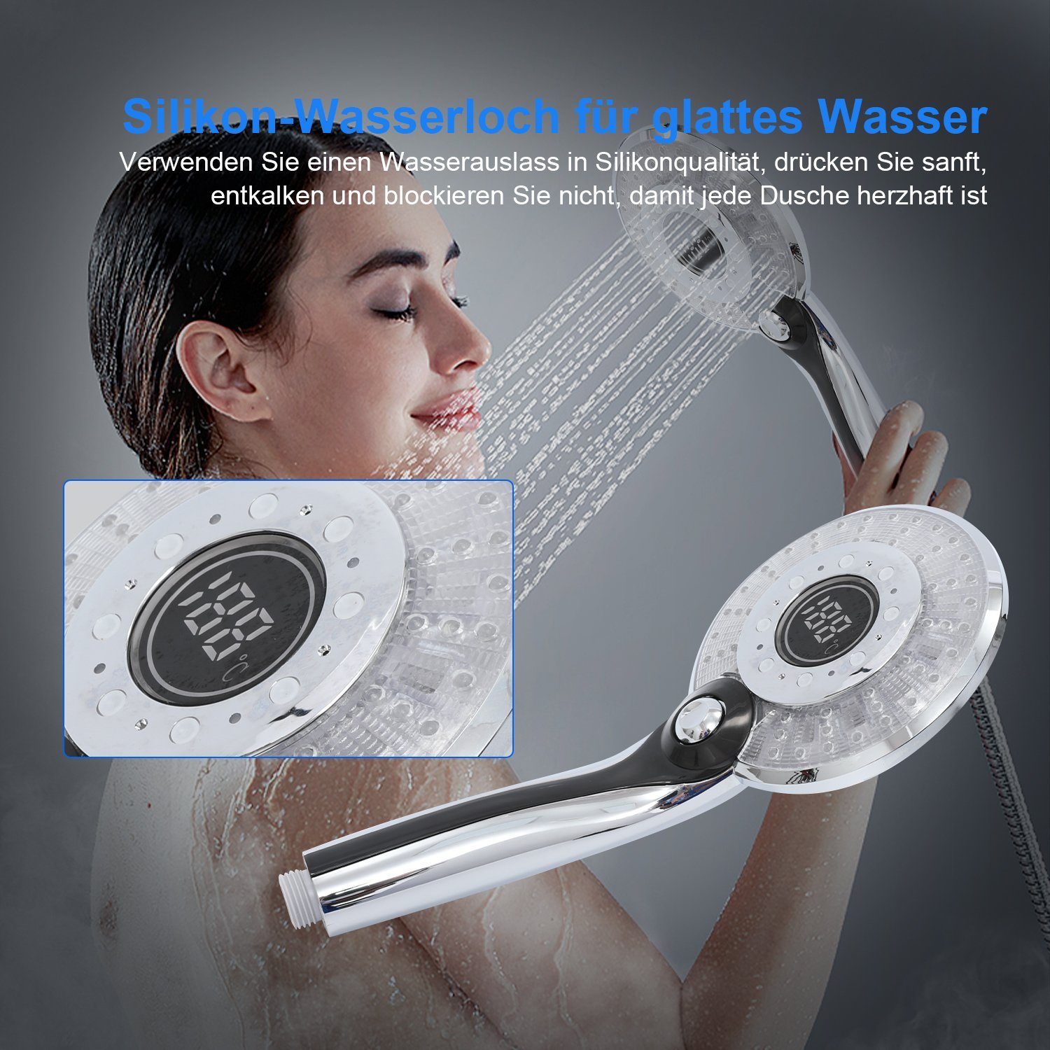 Kpaloft Handbrause, LED Temperaturanzeige Dusche 3 Lichtfarben Wassersparend