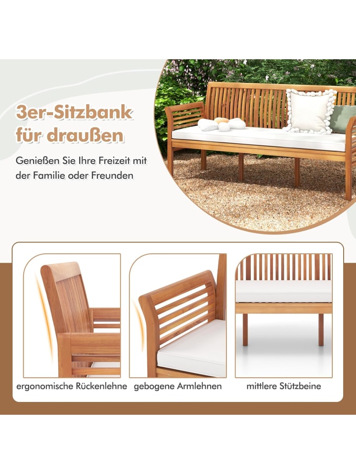 COSTWAY Gartenbank Akazienholz für 3 Personen in Beige günstig kaufen onesize