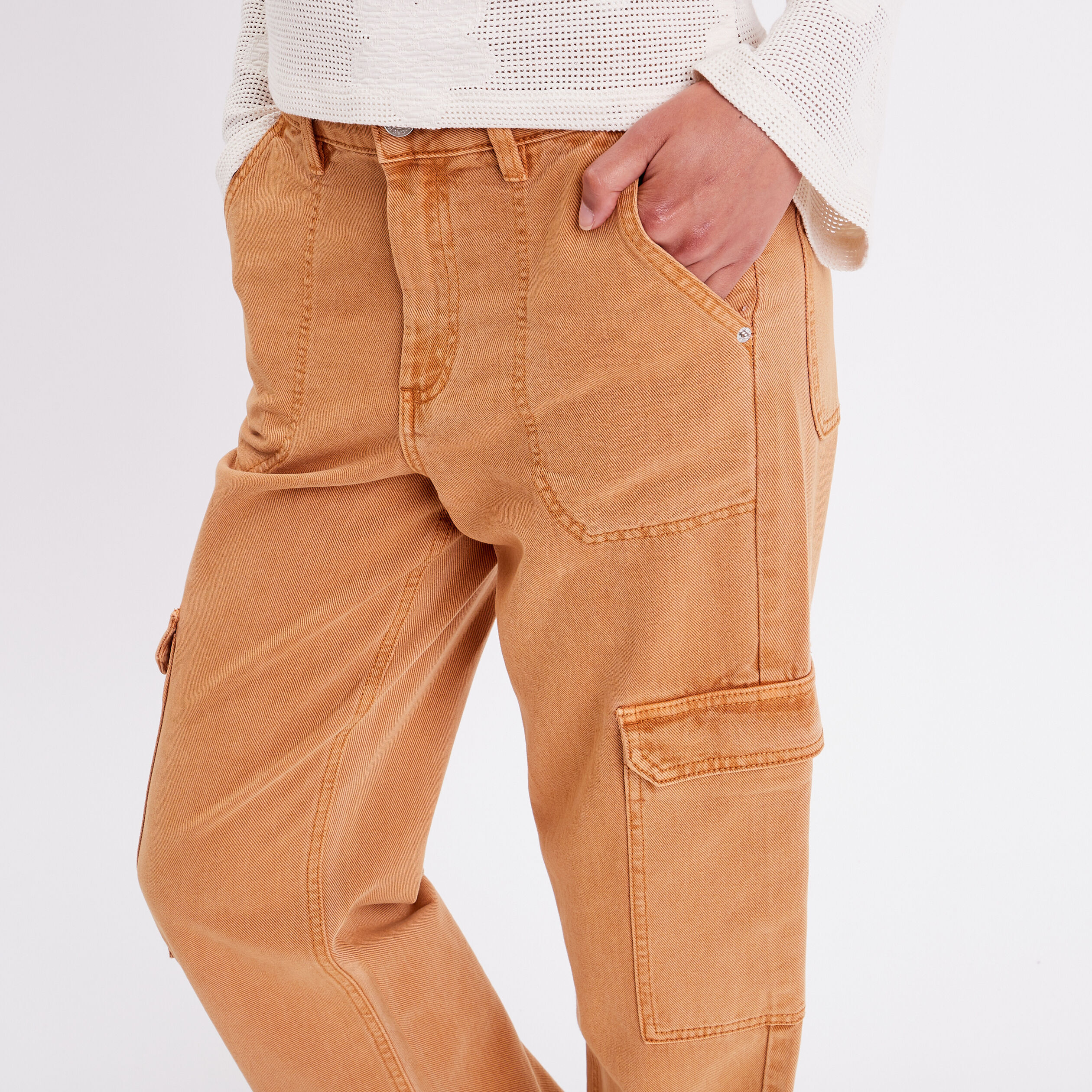 Pantalon cargo jambes larges marron femme | Cache Cache