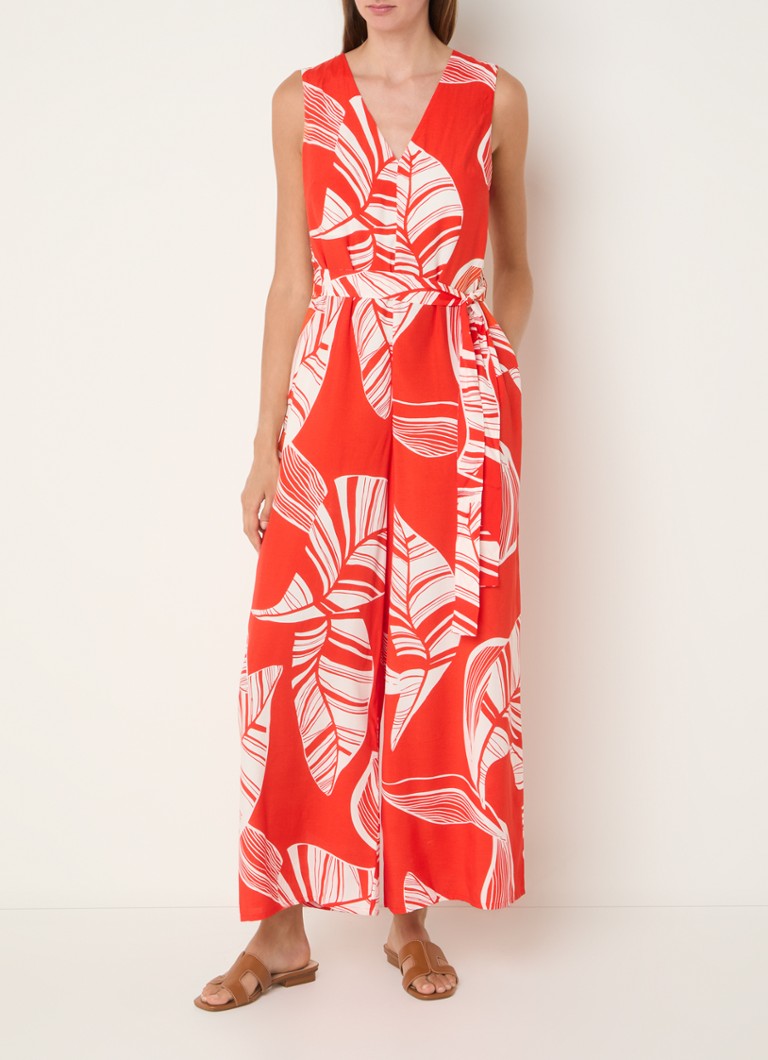 Phase Eight Suzie wide fit jumpsuit with leaf print and tie belt