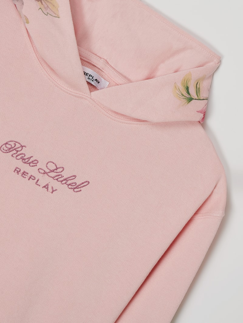 Hoodie mit floralen Stickereien in rosa
