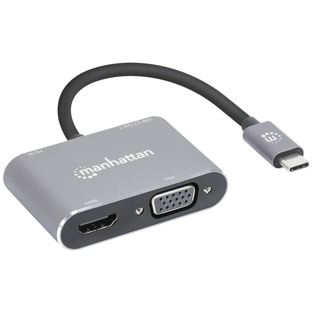 MANHATTAN Laptop-Dockingstation USB-C auf HDMI & VGA 4-in-1 Docking, USB-C® Power Delivery