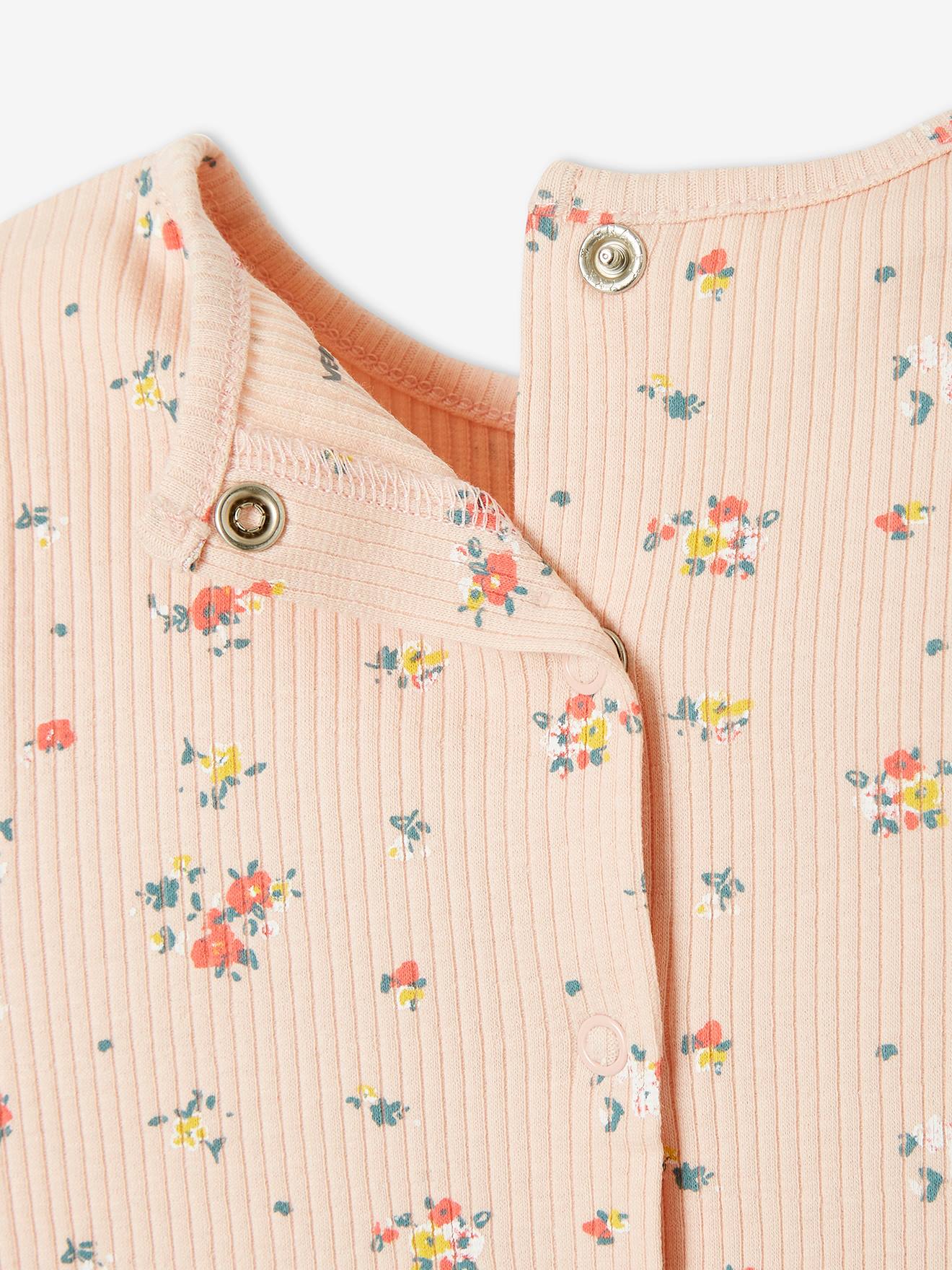 Vertbaudet Geripptes Baby T-Shirt mit Blumenprint - altrosa bedruckt