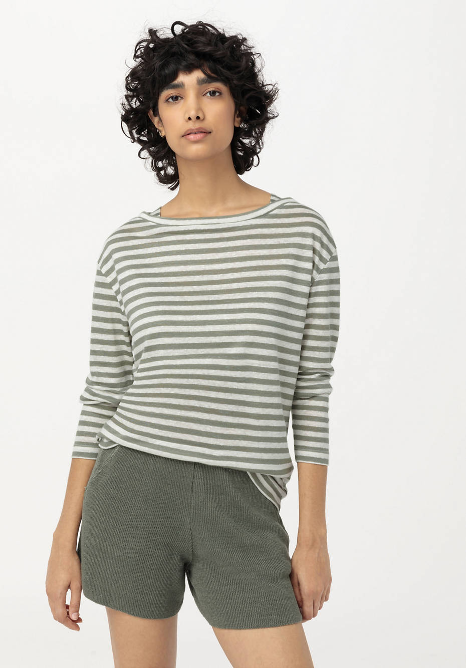 Ringel-Langarmshirt aus reinem Leinen