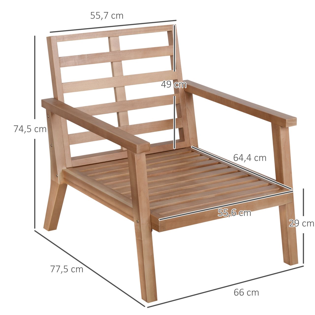 Outsunny 2er-Set Gartenstühle mit Kissen Gartensessel Set Gartenstuhl aus Pappelholz Gartenmöbel Holzstuhl Balkonstuhl Terrassenstuhl Braun Beige 66 x 77,5 x 74,5 cm