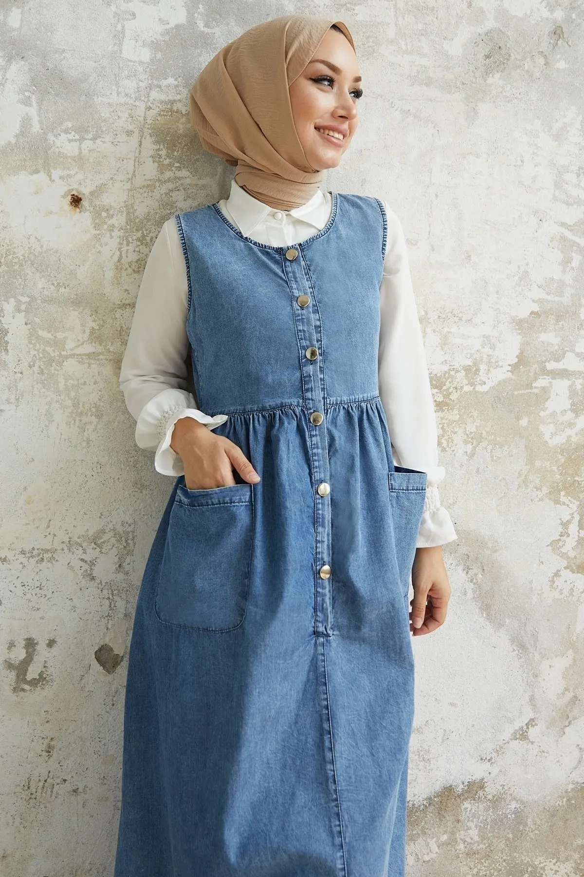 InStyle  Maryel Denim Gilet Kleid – Blau