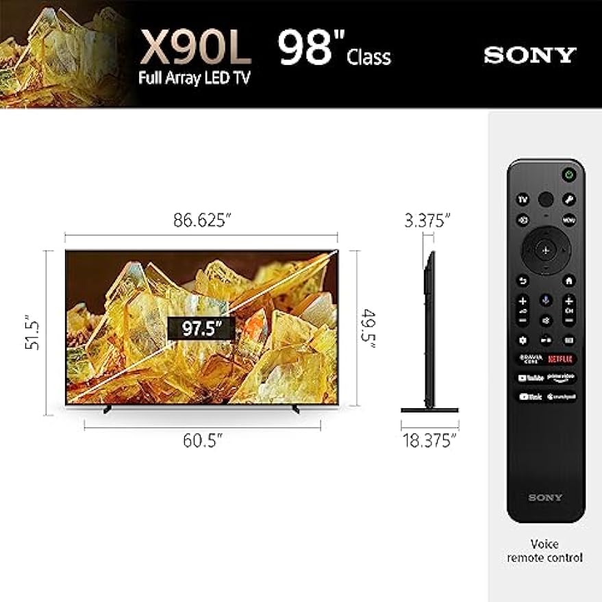 Sony 98 Inch 4K Ultra HD TV X90L Series: BRAVIA XR Full Array LED Smart Google TV with Dolby Vision HDR and Exclusive Features for The Playstation® 5 XR98X90L- 2023 Model