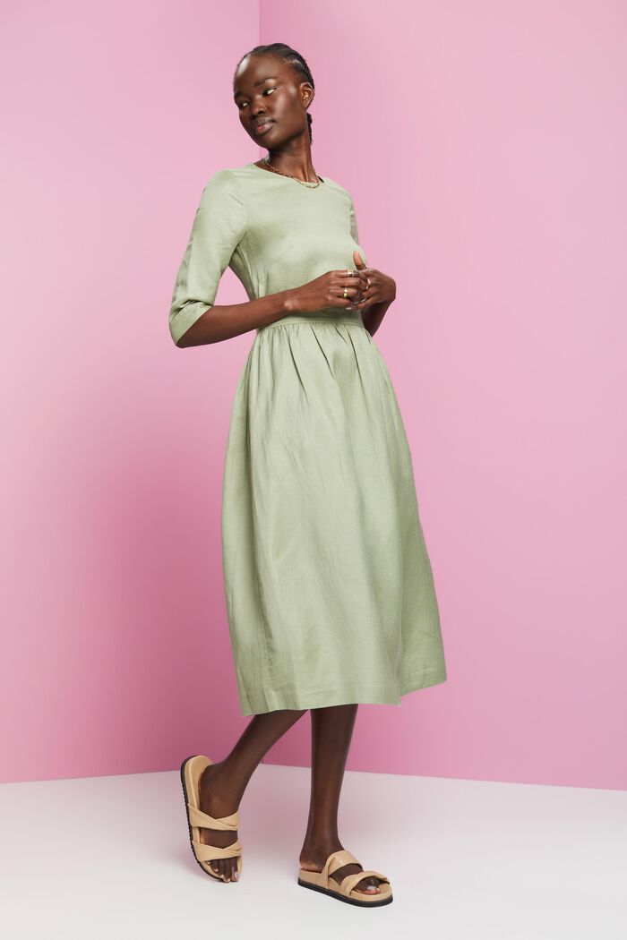 Gewebtes Midikleid aus Leinenmix mit Viskose