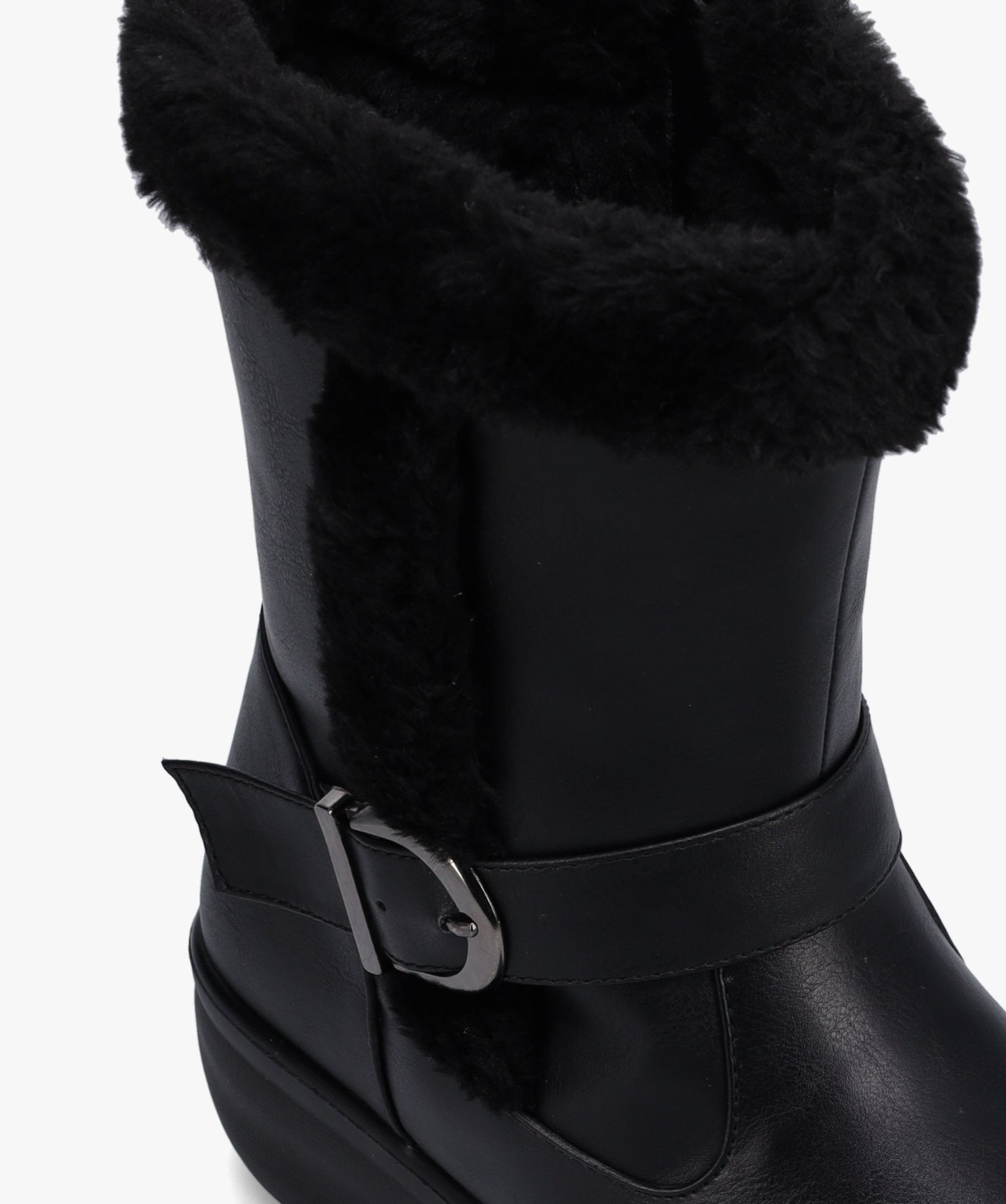 Boots fourrées femme confort unies à talon compensé noir | GEMO