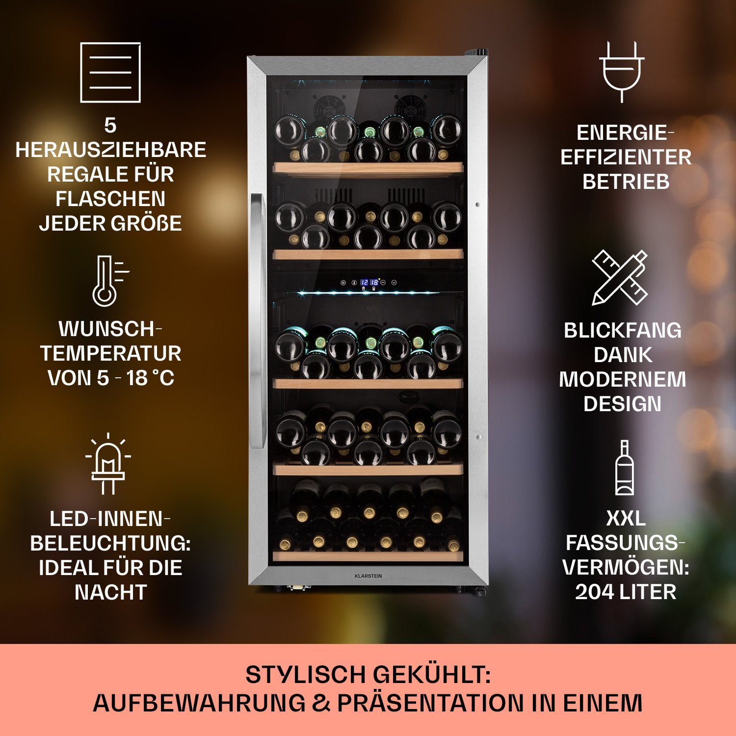 Klarstein Weinkühlschrank Vinamour 66 Duo, für 79 Standardflaschen á 0,75l,Wein Flaschenkühlschrank Weintemperierschrank Weinschrank Kühlschrank
