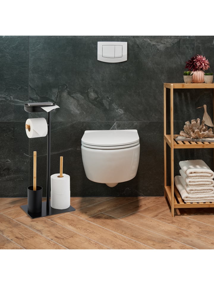 relaxdays WC Garnitur in Schwarz/ Natur - (B)30 x (H)66,5 x (T)20 cm günstig kaufen onesize