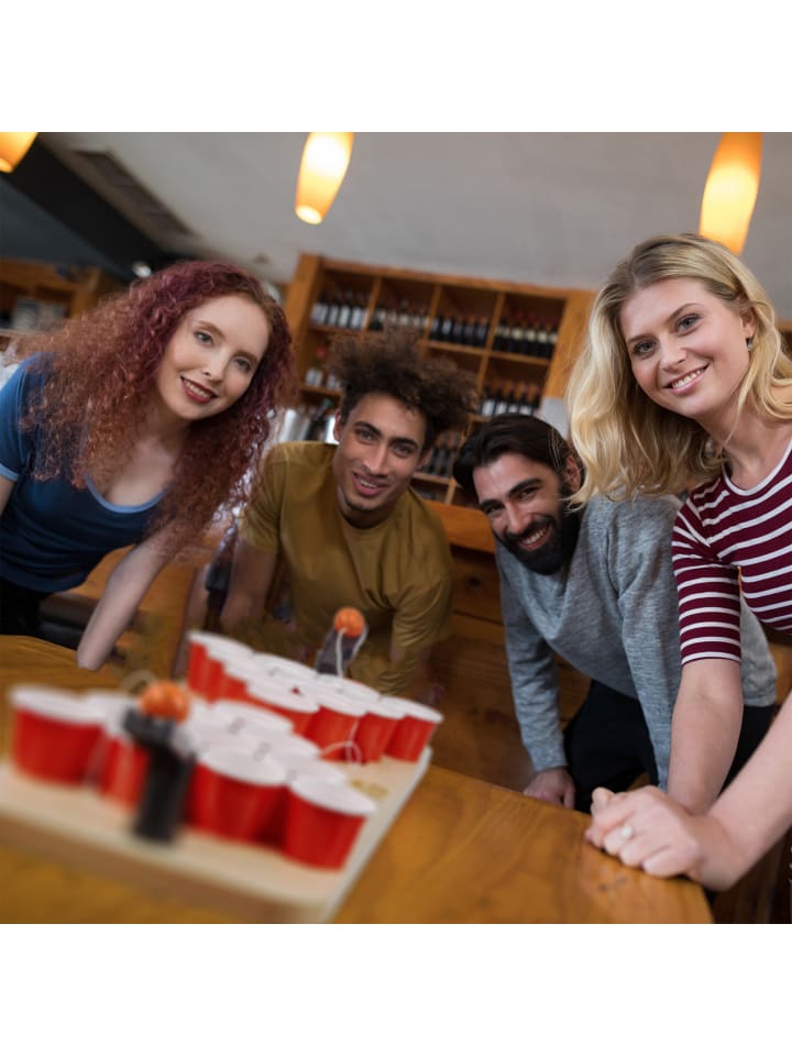 relaxdays Mini Beer Pong in Natur/Rot günstig kaufen onesize