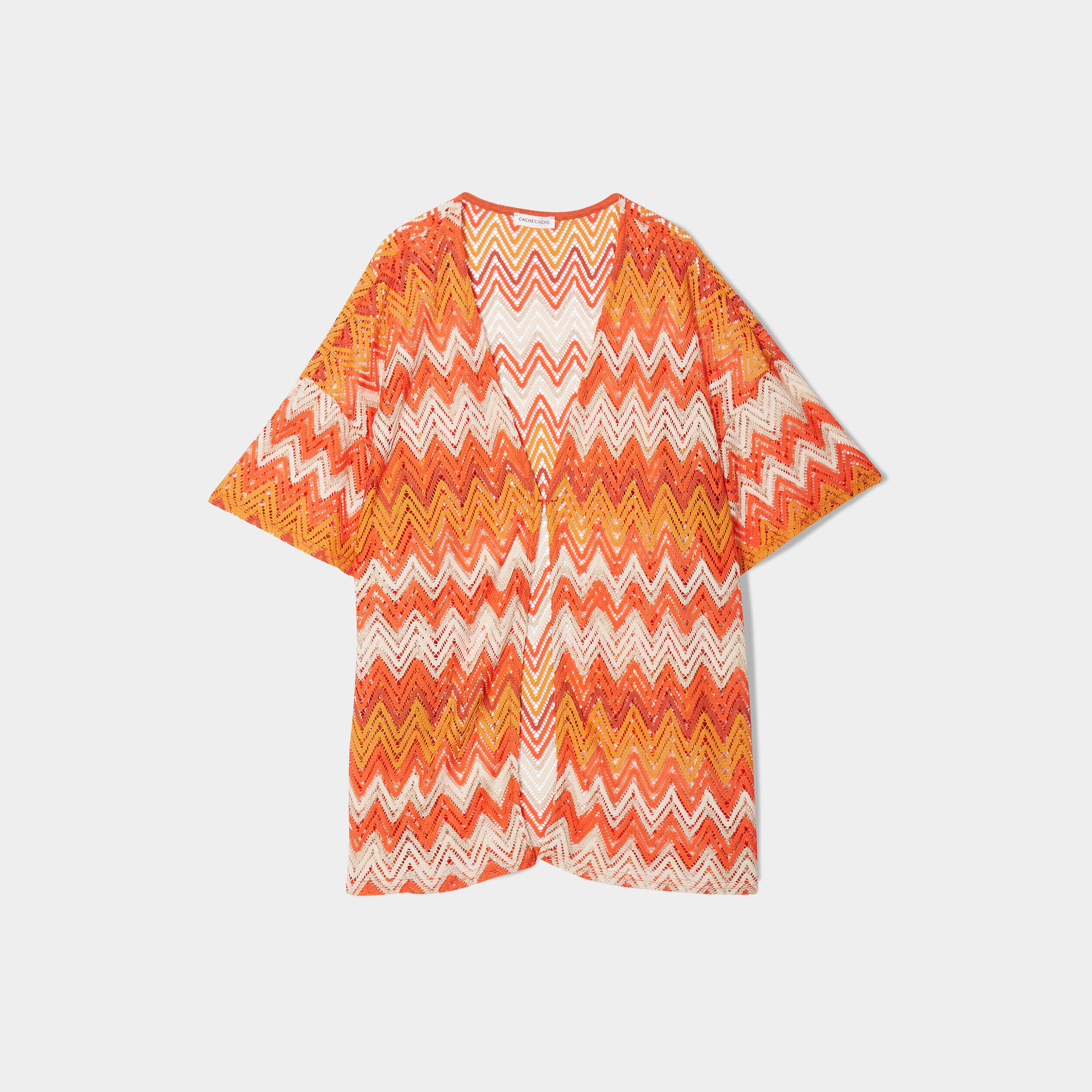 Gilet kimono manches courtes orange femme | Cache Cache