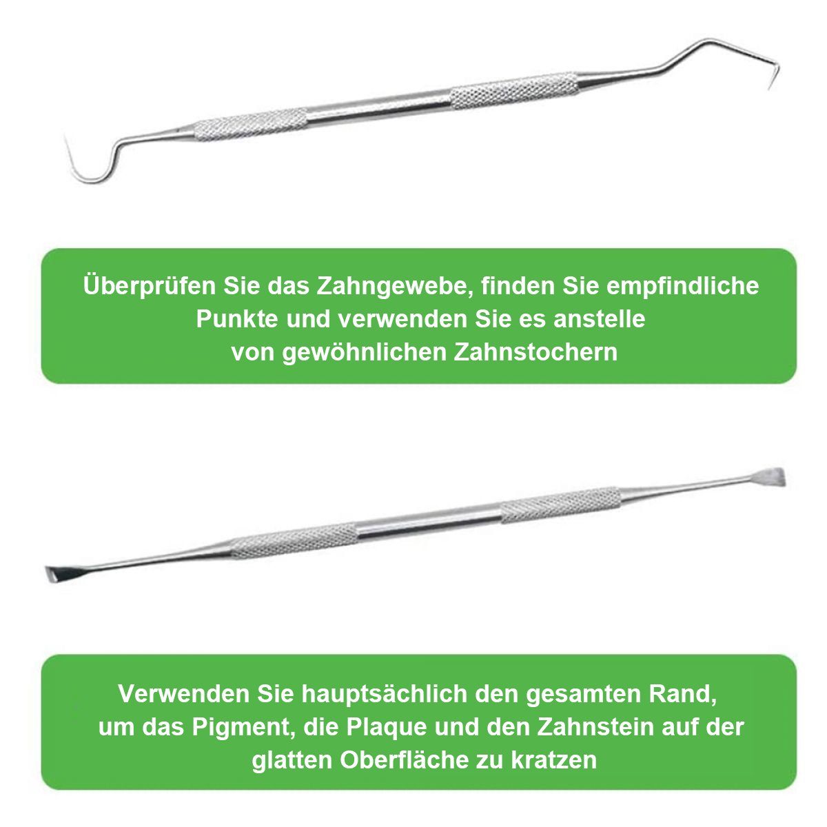 ZmdecQna Zahnpflege-Set Zahnsteinentferner 2er Set Professionell, Edelstahl, Doppelkopf