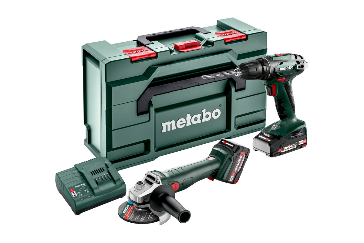Metabo 685204500 Set combinat 2.4.3 18V 2.0Ah Li-Ion - Mașină de găurit/șurubelniță fără fir BS18 + Polizor unghiular W 18 L 9-125 685204500