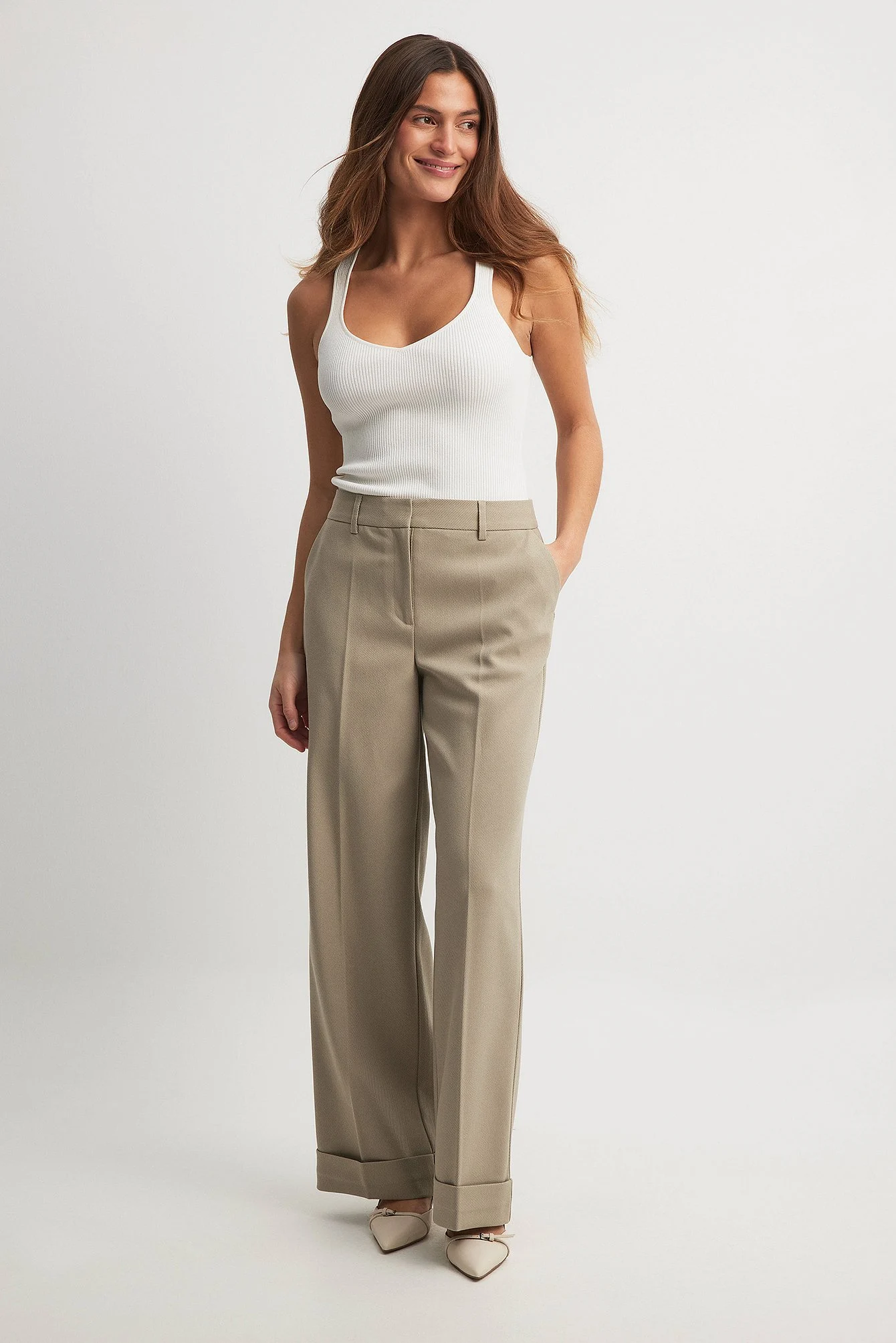Krempelbare Twill-Anzughose mit mittlerer Taille