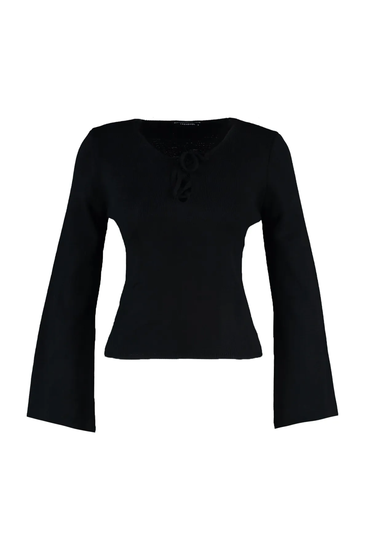 Trendyol Collection  Schwarzer Strickpullover mit Spitzendetail TWOAW23KZ01335