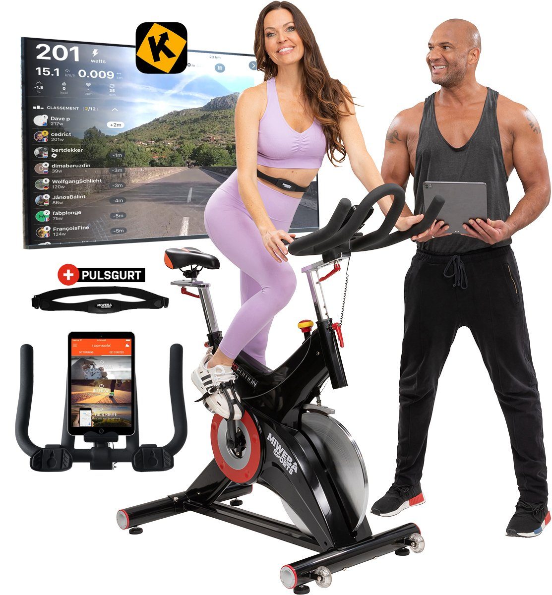 Miweba Sports Speedbike Profi Indoor Cycle Bike MS500 inkl. Pulsgurt - 25 Kg Schwungmasse (Sportgeräte für zu hause, Heimtrainer Fahrrad, Trimmrad, Fahrradtrainer, Cardio, Sport, Training, Ganzkörpertraining, 2-tlg., iConsole+, Kinomap-App, Pulsmesse