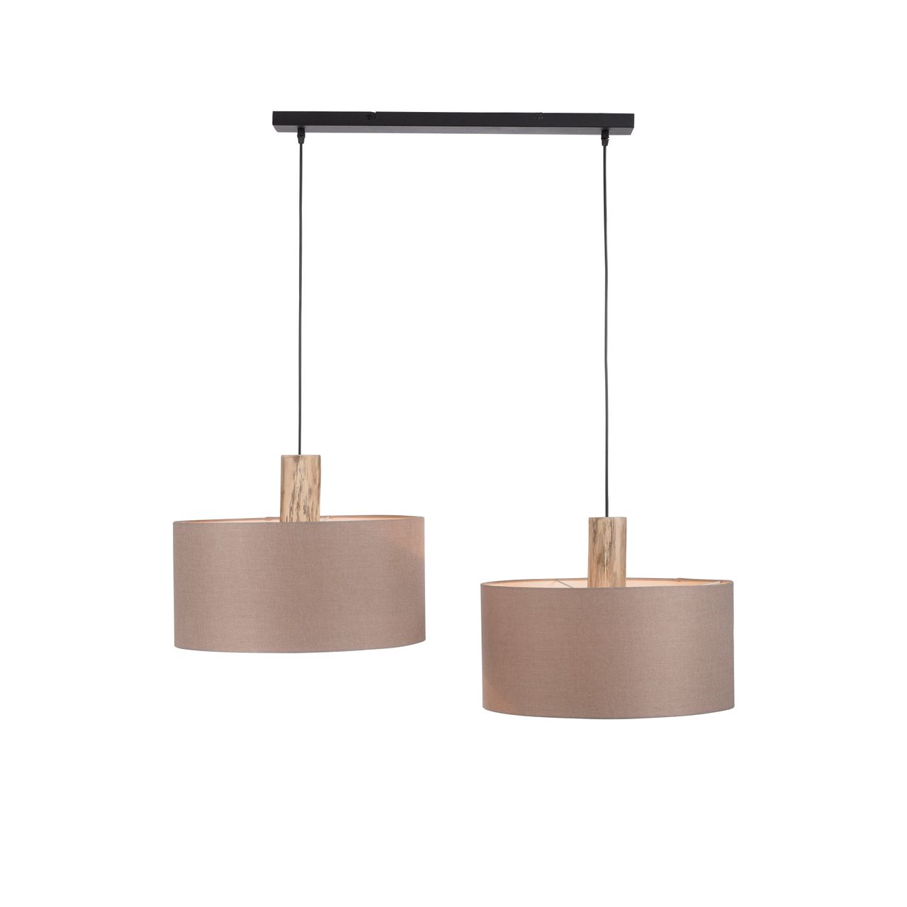 JUST LIGHT LeuchtenDirekt Pendelleuchte LINEN, Holzapplikation, natürlicher Materialmix, 2x E27/60W exkl., Innenleuchte