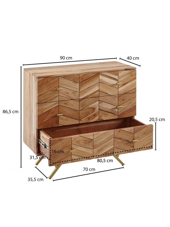 KADIMA DESIGN Sideboard 90x86,5x40 cm Akazie Massivholz / Metall Anrichte, Kommode günstig kaufen onesize