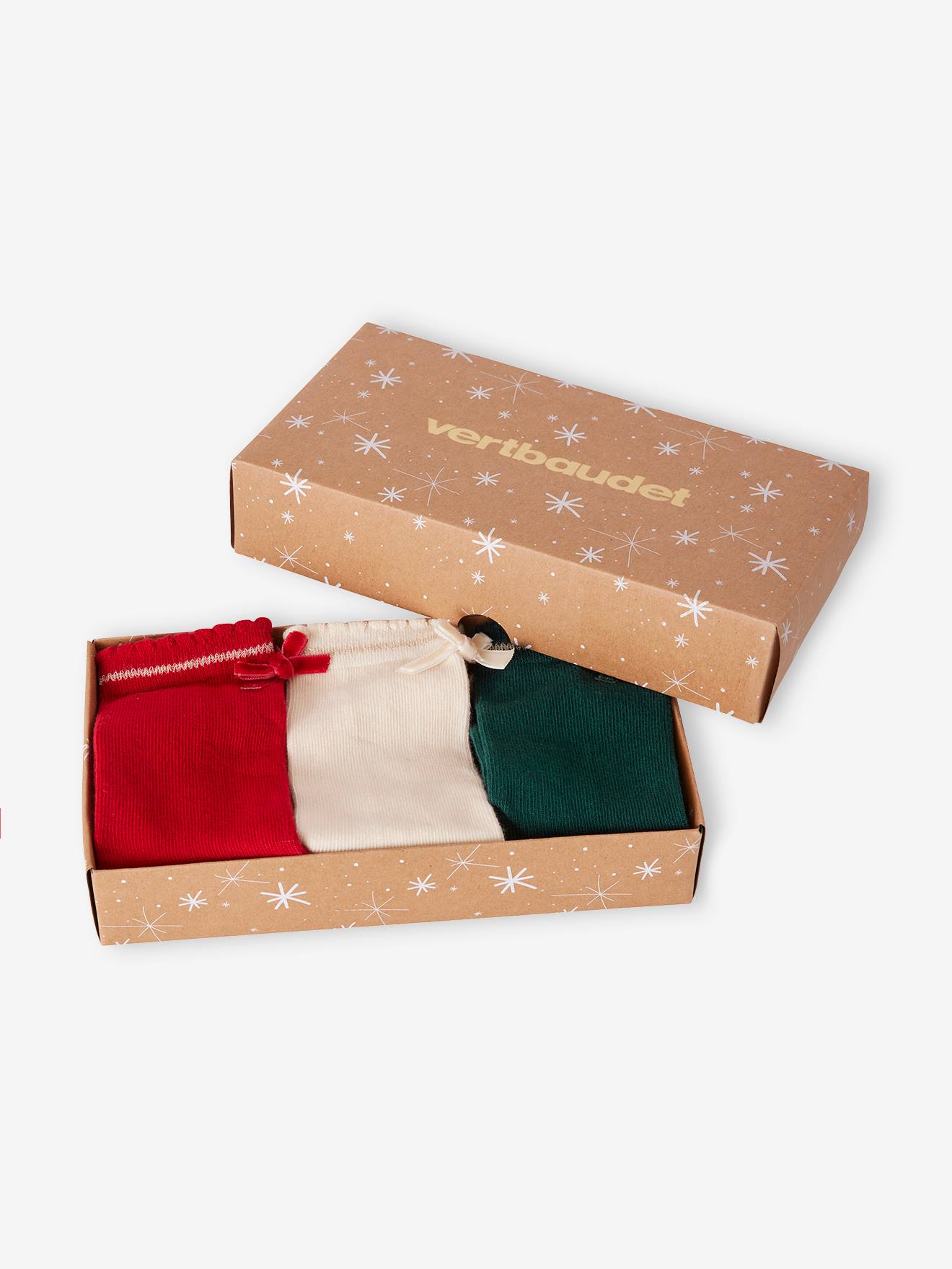 Vertbaudet Mädchen Weihnachts-Geschenkset: 3er-Pack Socken mit Schleife - rot