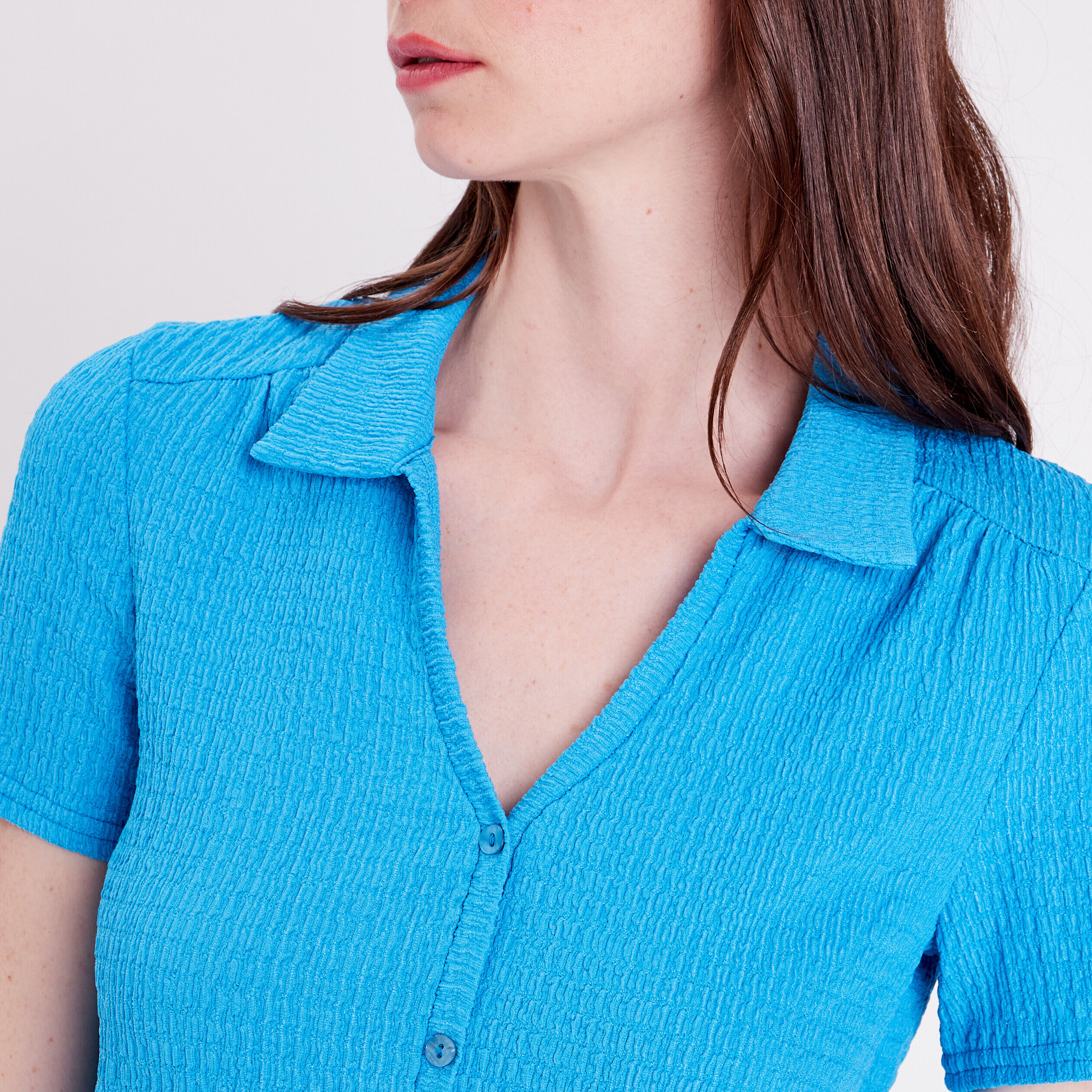 Blouse col polo bleu femme | Cache Cache