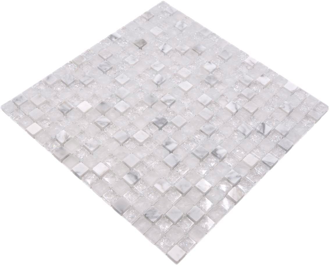 Mosani Mosaikfliesen Glasmosaik Naturstein Mosaik weiß glänzend / 10 Matten