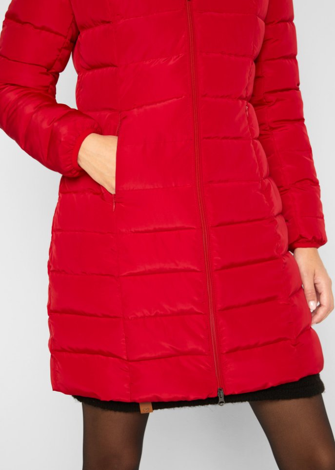Long-Steppjacke mit verstärkter Taille und Druck hinten