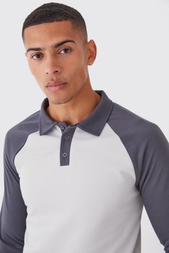 Langärmliges Slim-Fit Colorblock Poloshirt