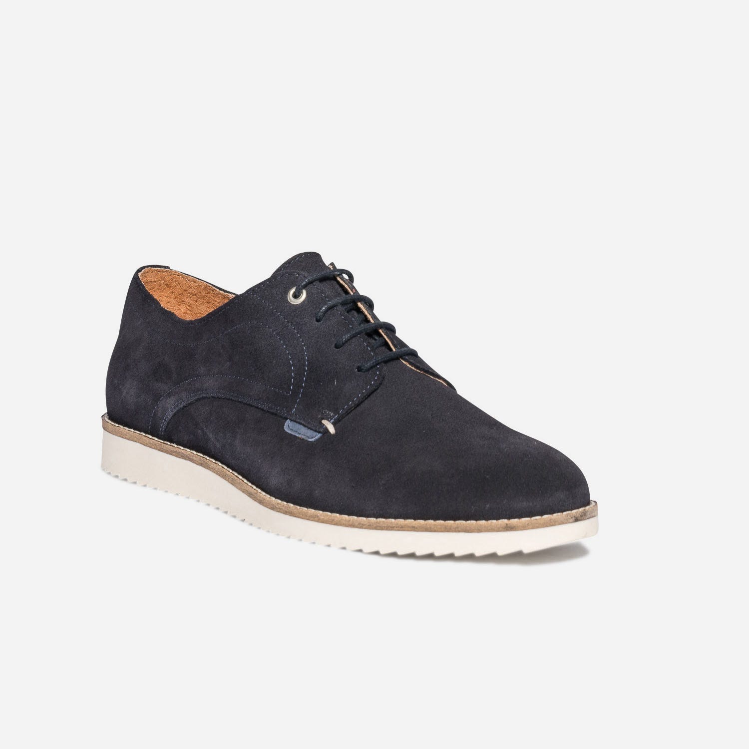 Derby confort bleu marine en cuir velours