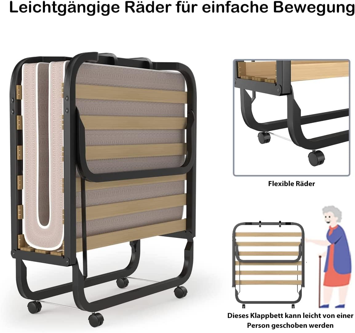 Costway 80x200cm Gästebett Klappbar, Faltbares Faltbett mit Matratze aus Rückstellschaum