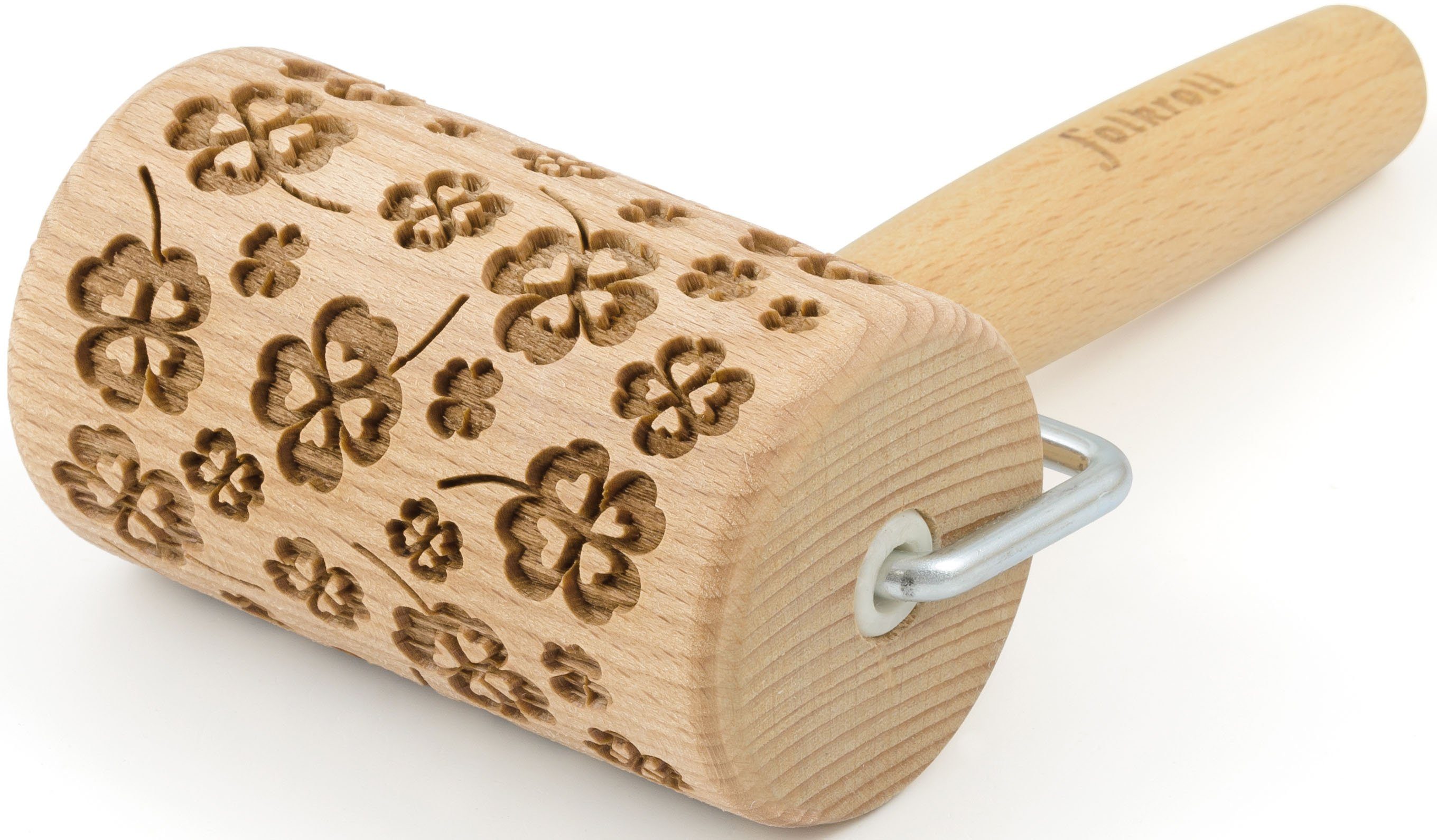 folkroll Teigroller 3D-Motiv-Teigrolle Buchenholz, Kleeblatt