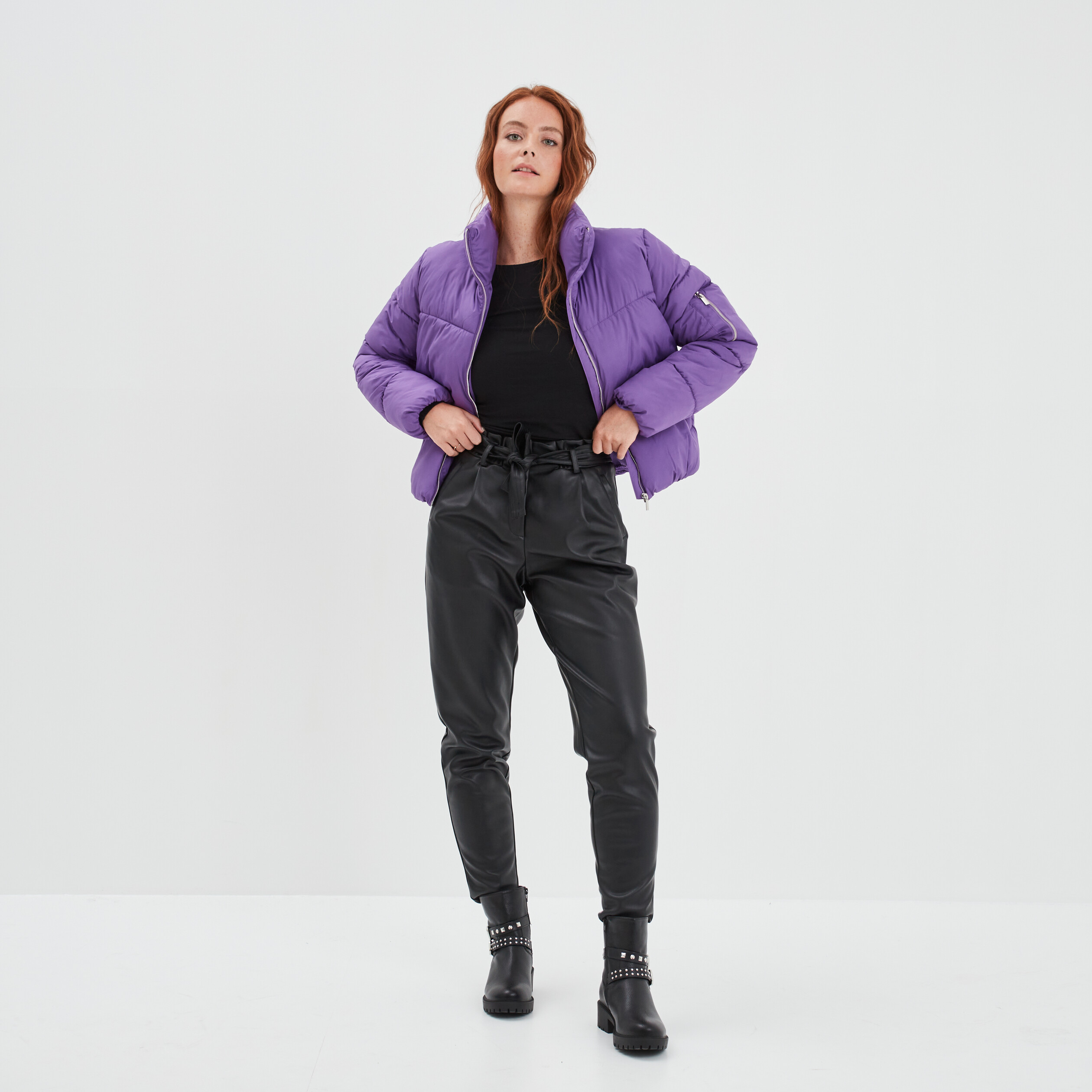 Doudoune courte à col montant violet foncé femme | La Halle