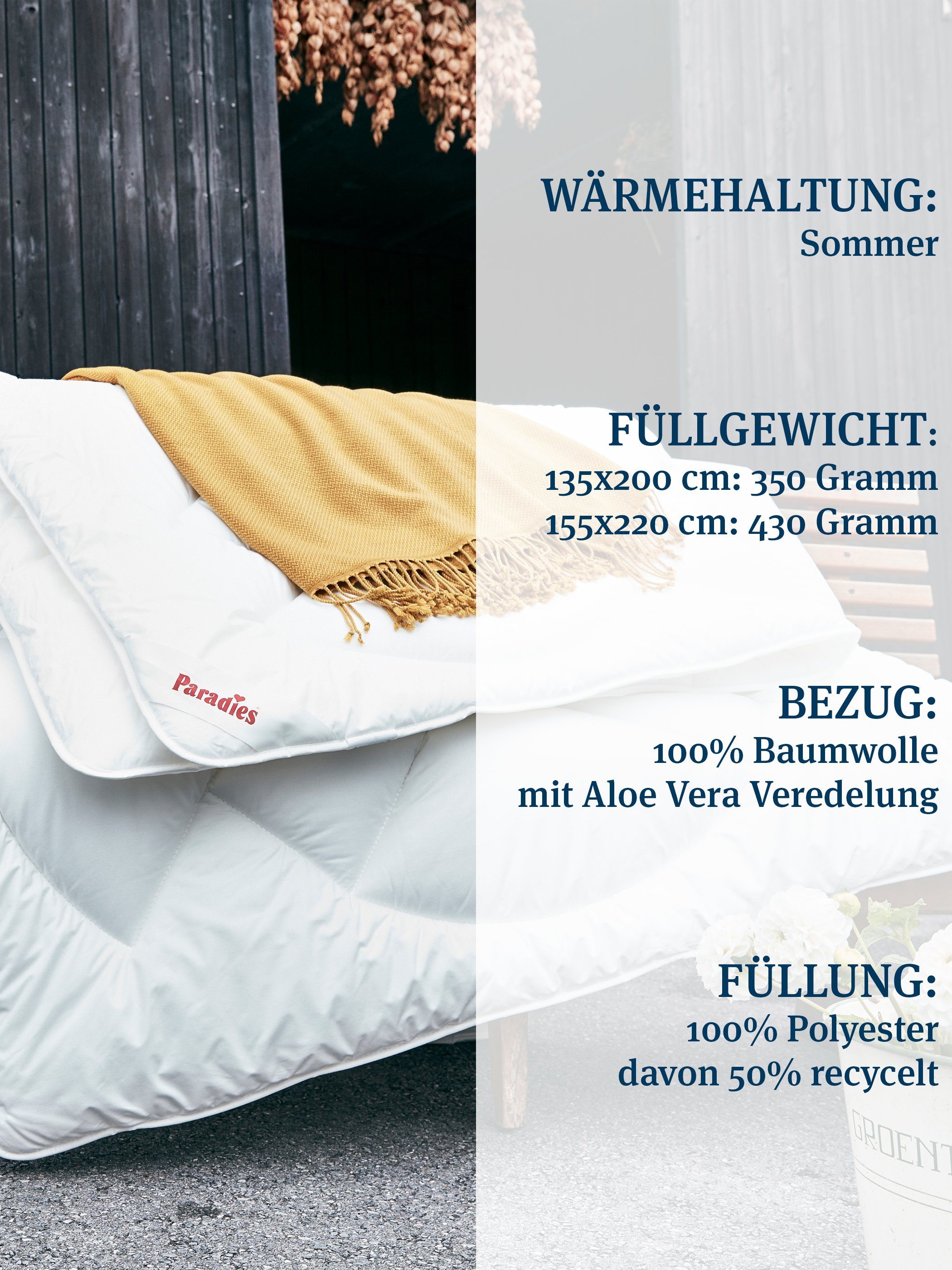 Kunstfaserbettdecke, Prima Bio, Paradies, Füllung: 100% Polyester, Bezug: 100% Baumwolle kbA, hohes Volumen und besonders kuschelig