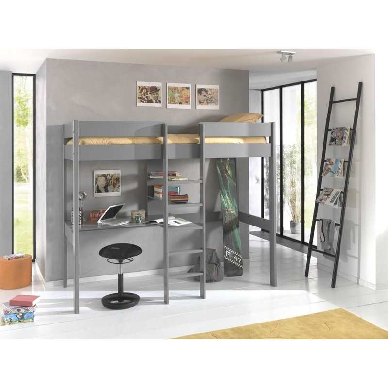 Lit mezzanine avec bureau gris